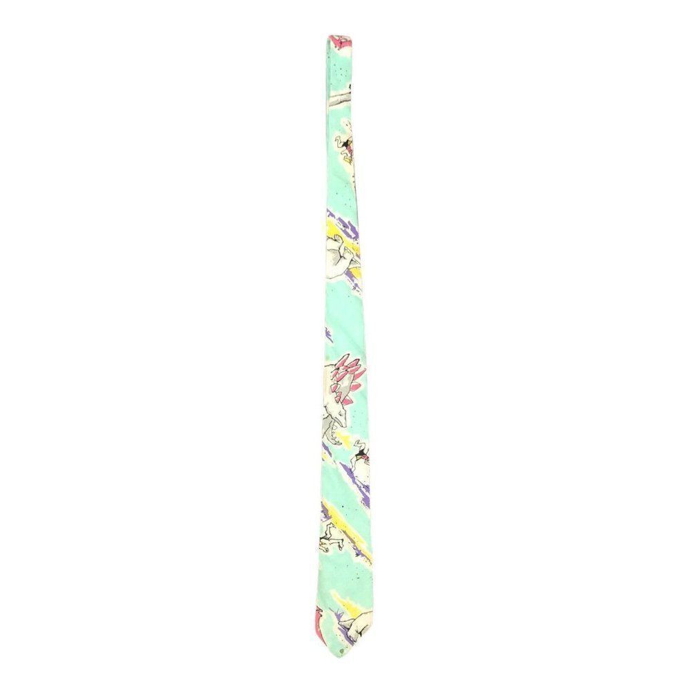 Vintage Bon Homme Stegosaurus Dinosaurs Novelty Necktie Light‎ Blue Comic Retro